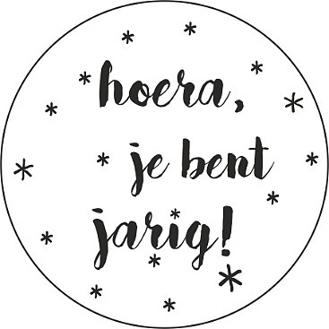 5 ronde stickers 'Hoera je jarig | eenbeetjegeluk.nl - eenbeetjegeluk.nl