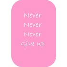Kaart met tekst 'Never, never, never give up'