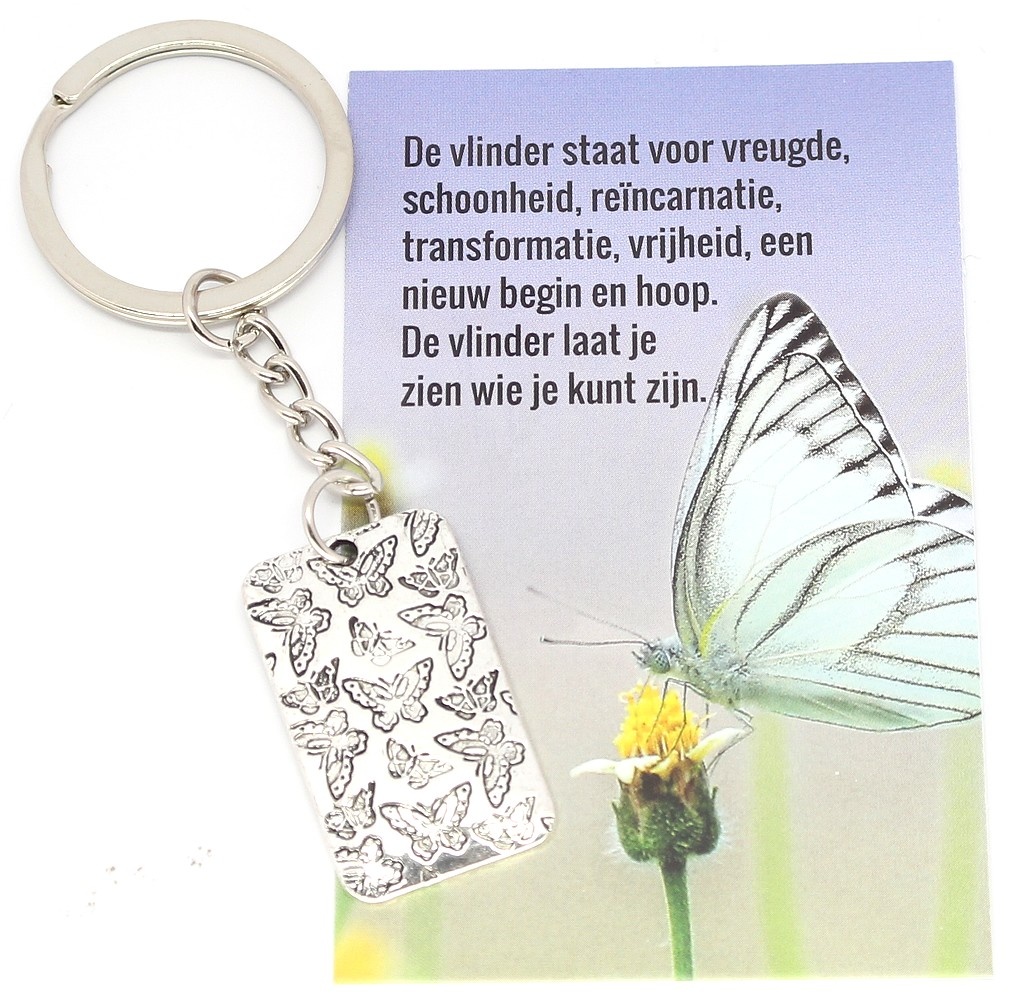 Sleutelhanger met kaartje vlinder | eenbeetjegeluk.nl - eenbeetjegeluk.nl