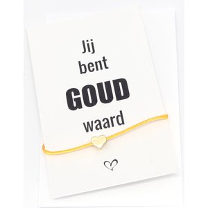 Kaartje met armbandje met hartje je bent goud waard | eenbeetjegeluk.nl