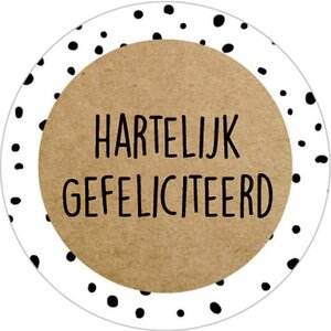 Mini Art 5 stickers 35 mm hartelijk gefeliciteerd craft met wit en zwarte stippels | eenbeetjegeluk.nl