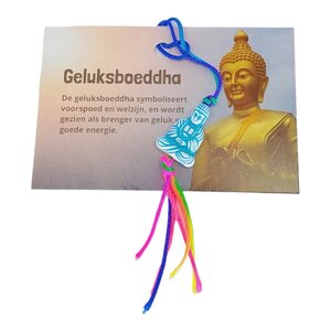 Hangertje geluksboeddha met kaartje | eenbeetjegeluk.nl