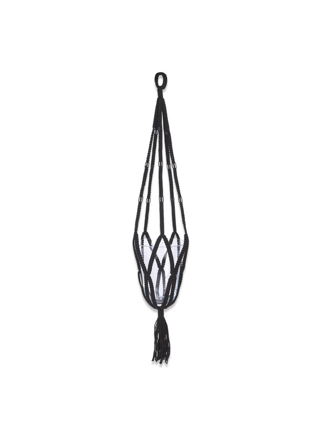 Macrame pothouder hangend zwart