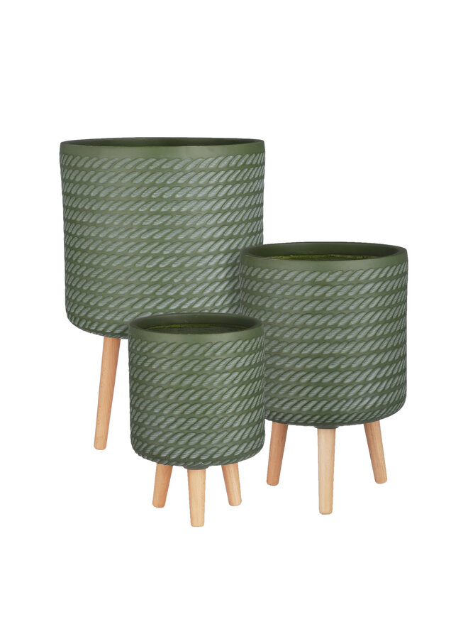 Corda pot on stand d.green set of 3