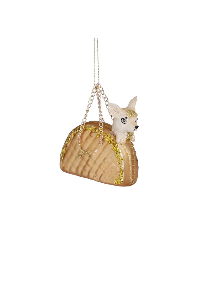 Ornament handtas hond goud