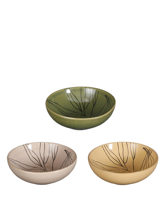 Tabo branch bowl green beige pink 3 assorted