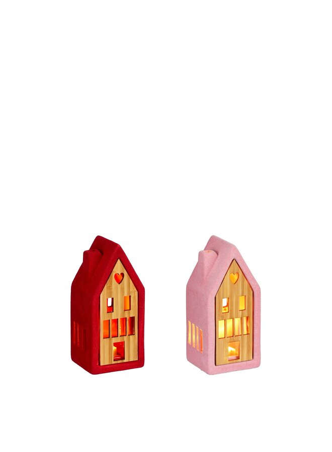 Huis rood roze 2 assorti led battery operated