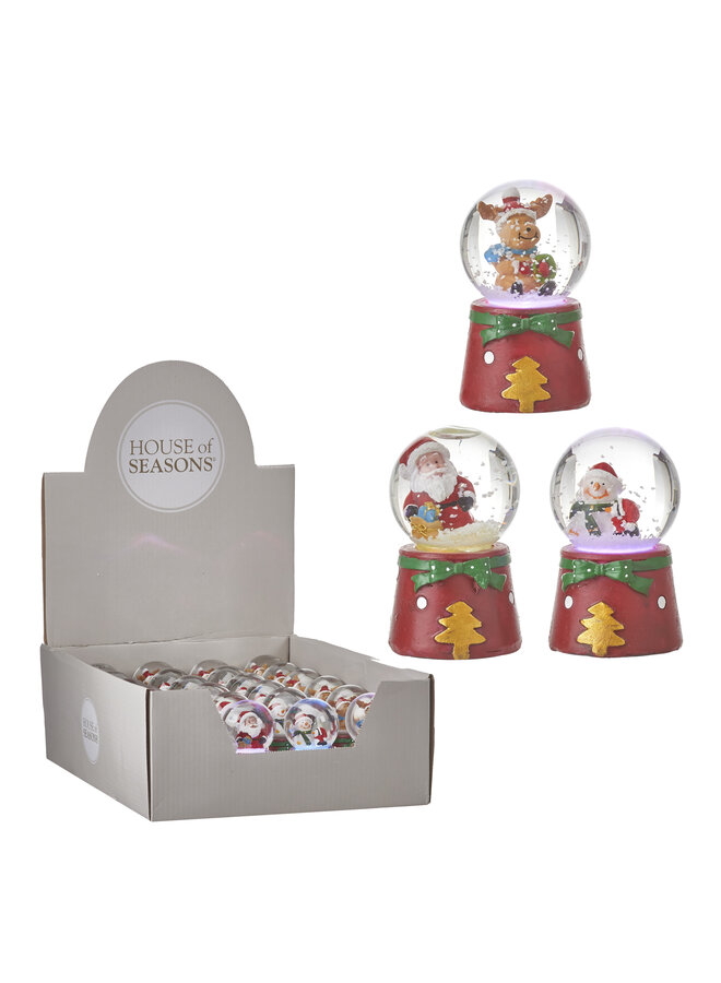 Waterglobe christmas red 3 assorted battery operated display