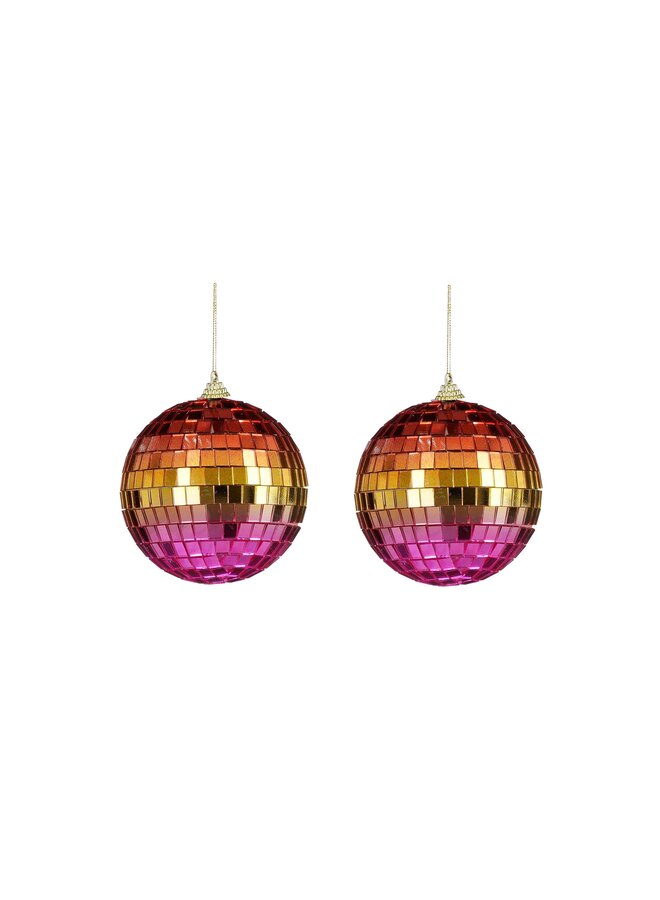 Ornament spiegel bal regenboog roze 2 stuks