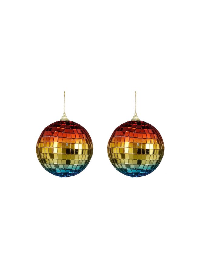 Ornament spiegel bal regenboog blauw 2 stuks