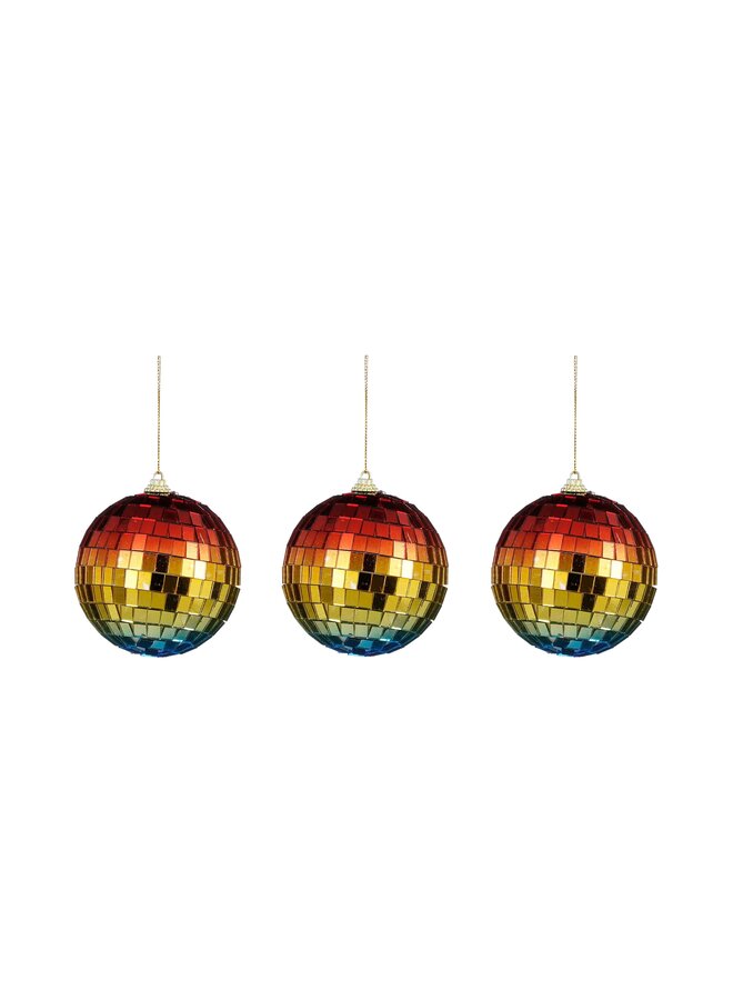 Ornament spiegel bal regenboog blauw 3 stuks