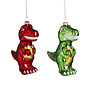 Ornament dinosaurus groen rood 2 assorti