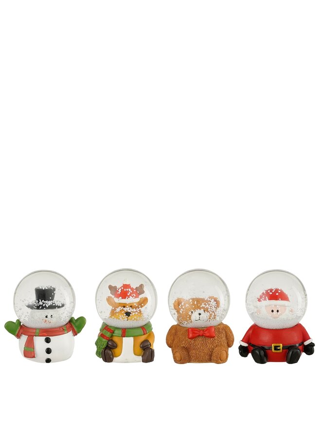Decoratie waterbal kerstfiguur rood wit l.bruin bruin 4 assorti