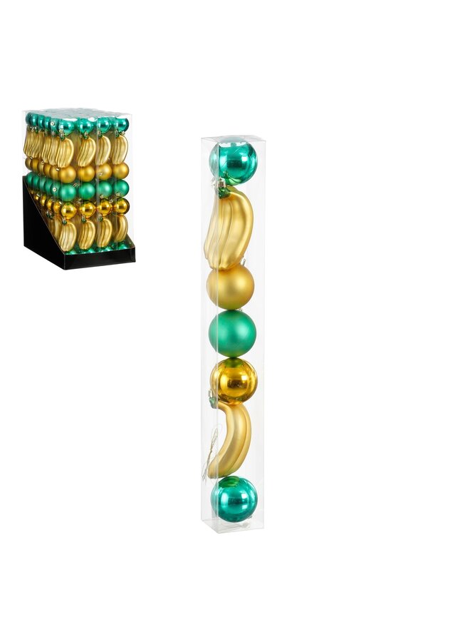 Ornament banaan kerstbal goud groen 7 stuks
