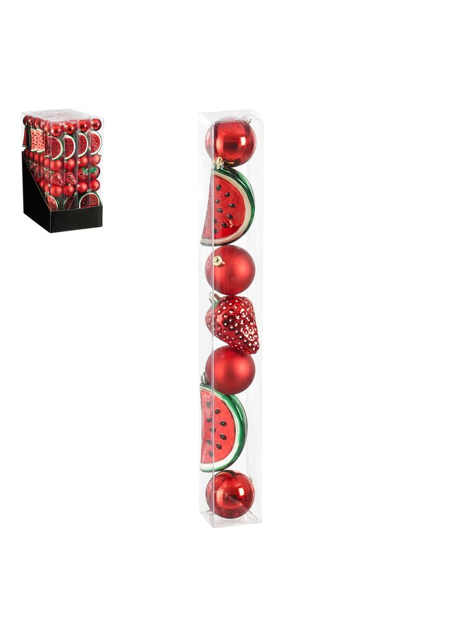 Ornament aardbei kerstbal rood 7 stuks