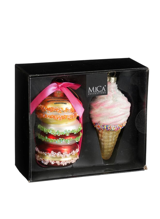 Decoratie ornament macaron ijsje rood 2 stuks