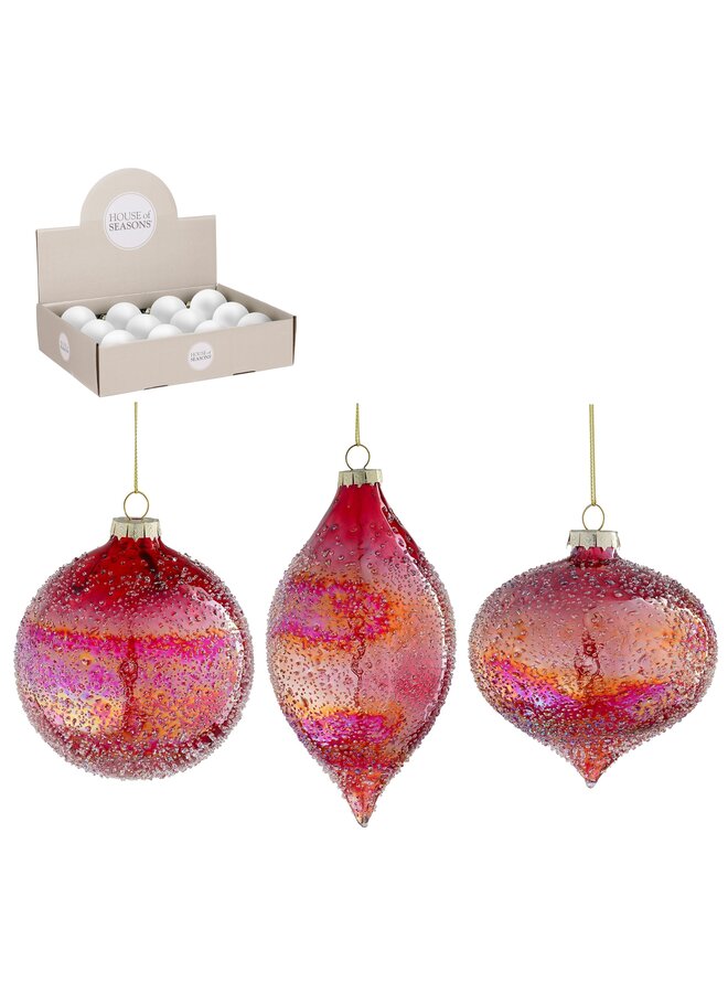 Ornament kerstbal ui druppel glas rood