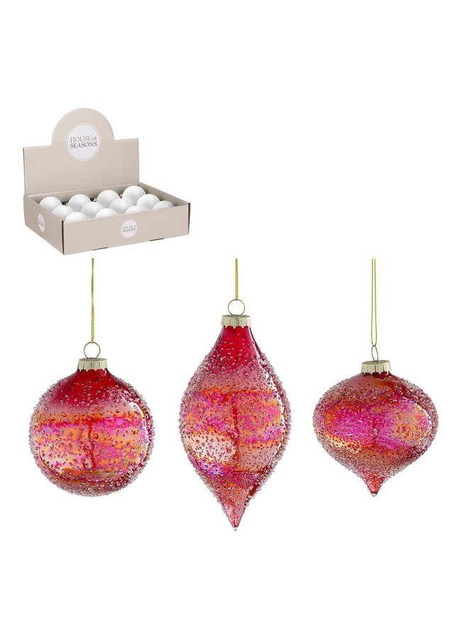 Ornament kerstbal ui druppel glas rood