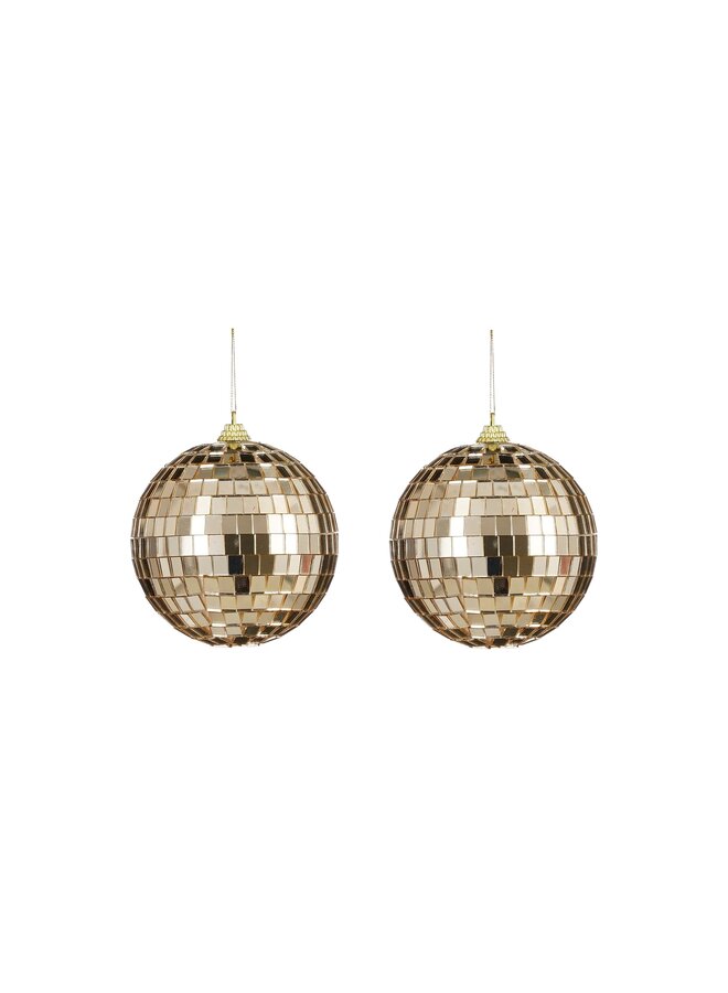 Ornament spiegel bal champagne 2 stuks