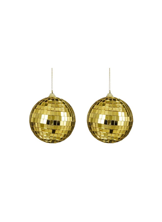 Ornament spiegel bal goud 2 stuks