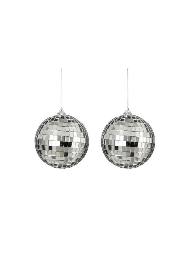 Ornament spiegel bal zilver 2 stuks