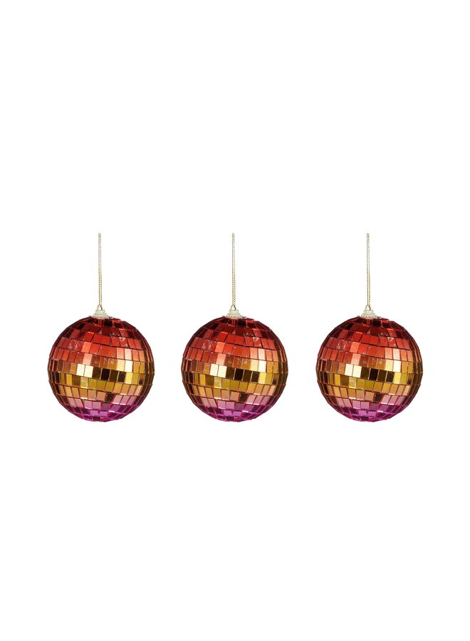 Ornament spiegel bal regenboog roze 3 stuks