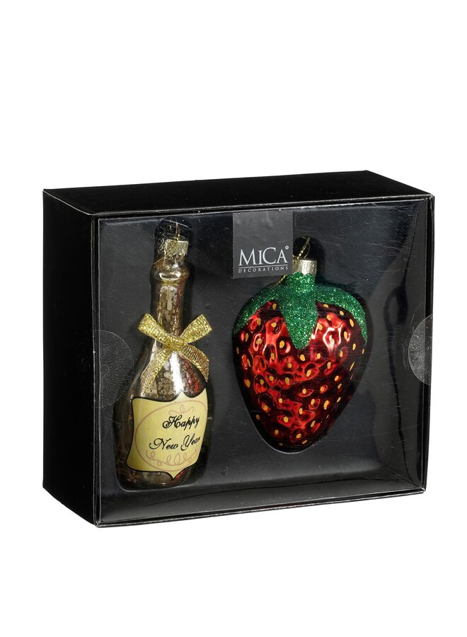 Decoratie ornament champagnefles rood 2 stuks