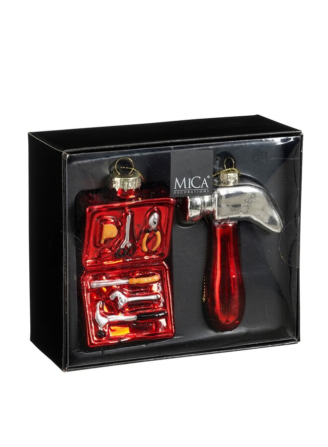 Ornament gereedschap rood 2 stuks
