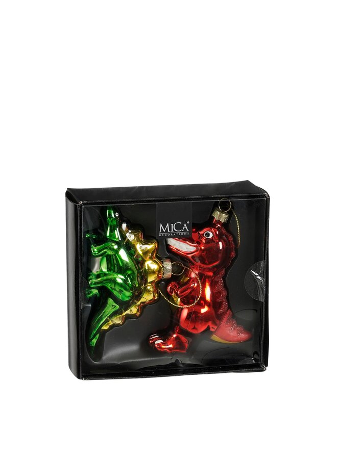 Ornament dinosaurus rood 2 stuks