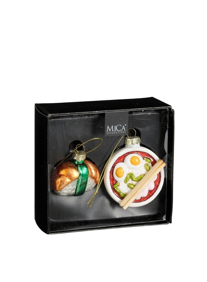 Decoratie ornament Sushi Pokebowl wit 2 stuks