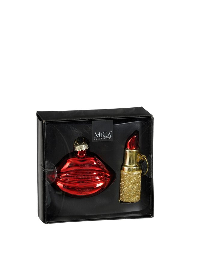 Ornament lipstick lippen rood 2 stuks