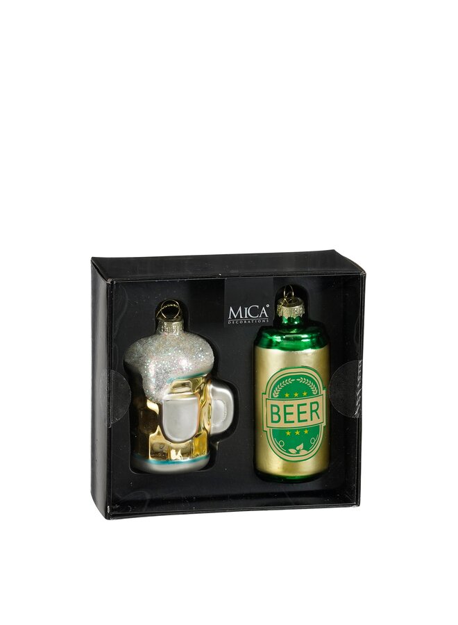 Ornament biertje goud 2 stuks