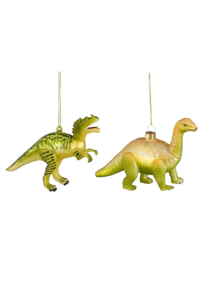 Ornament dinosaurus groen geel 2 assorti