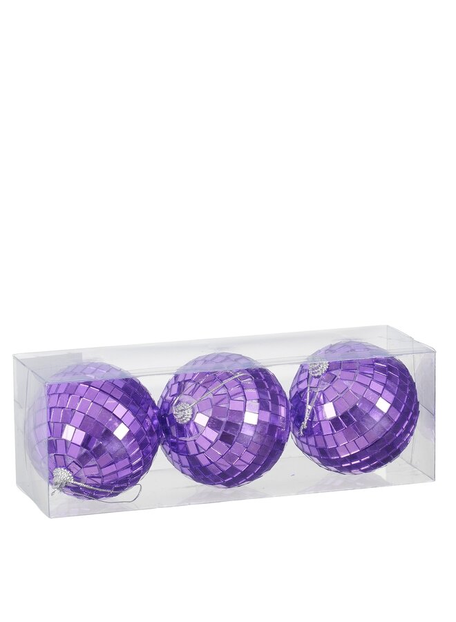 Ornament spiegelbal paars 3 stuks