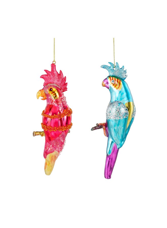 Ornament papegaai roze blauw 2 assorti