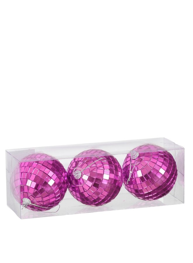 Ornament spiegelbal fuchsia 3 stuks