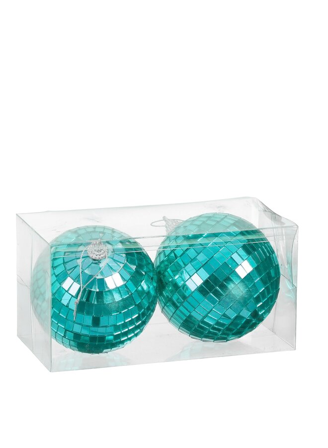 Ornament spiegelbal groen 2 stuks