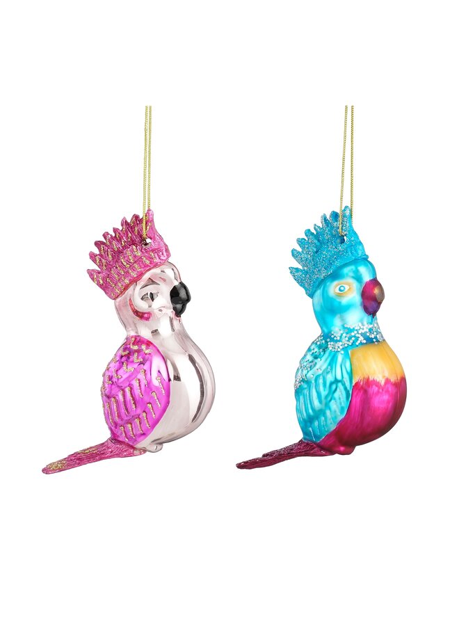 Ornament papegaai roze blauw 2 assorti