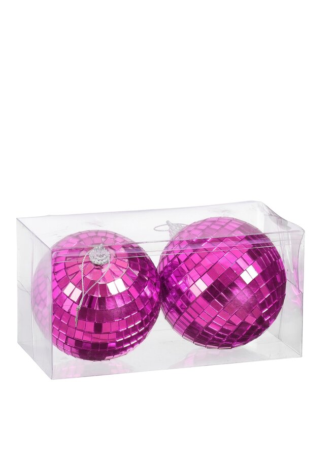Ornament spiegelbal fuchsia 2 stuks