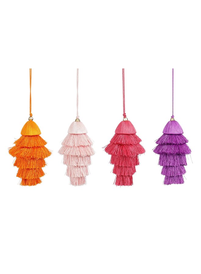 Ornament kroonluchter paars d.roze l.roze oranje 4 assorti