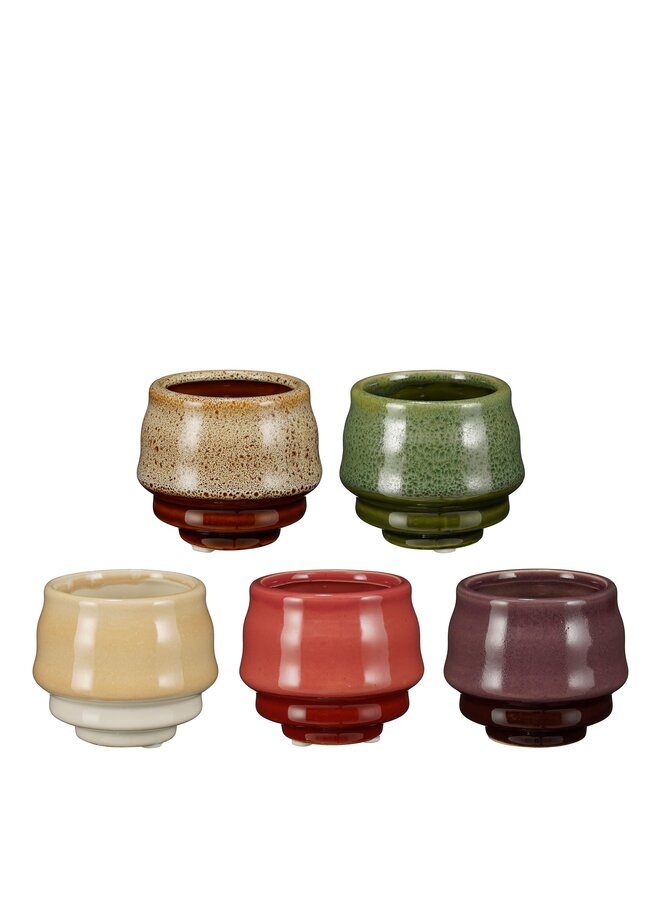 Bowie pot rond beige bruin groen paars rood 5 assorti display