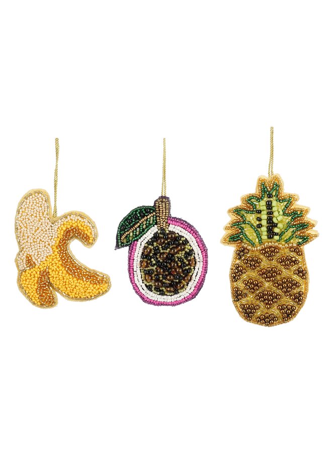 Ornament fruit geel paars groen