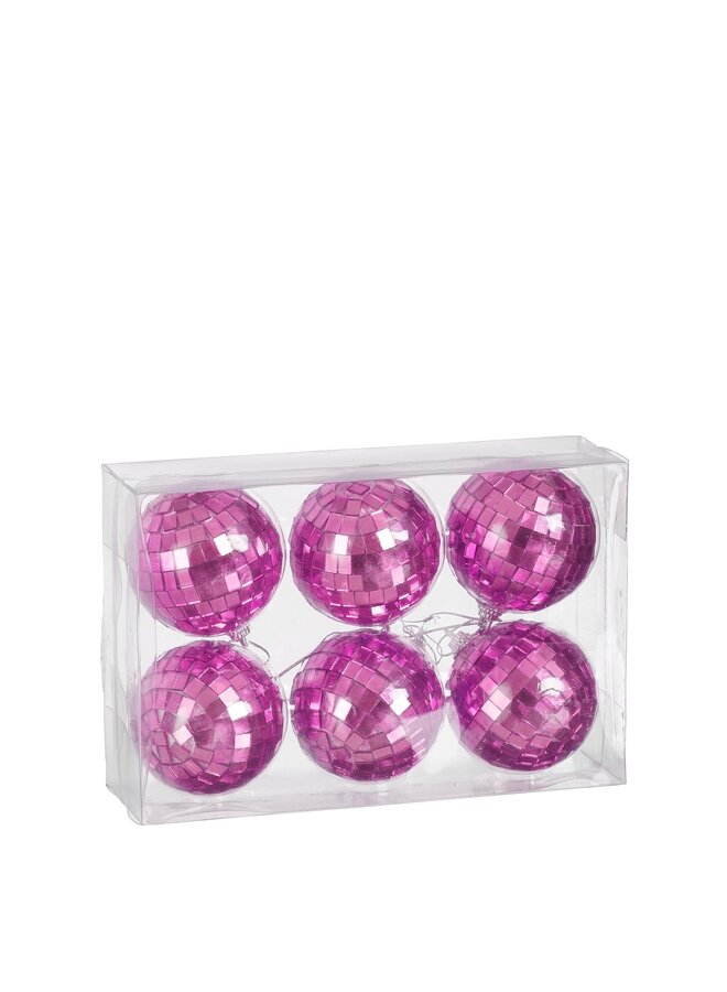 Ornament spiegelbal fuchsia 6 stuks