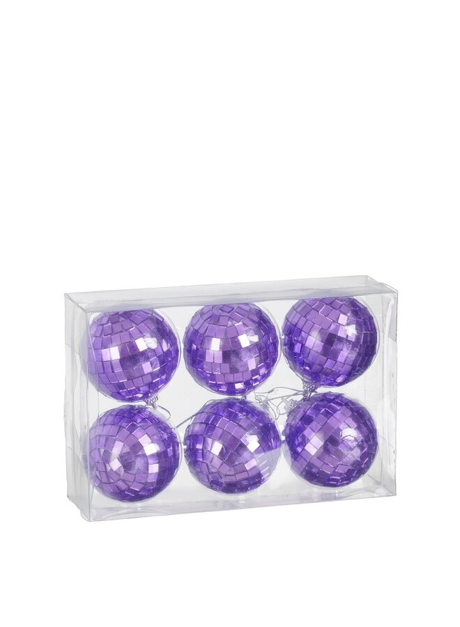 Ornament spiegelbal paars 6 stuks