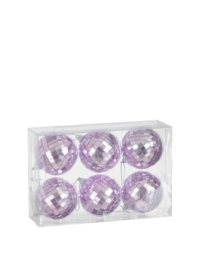 Ornament spiegelbal lila 6 stuks