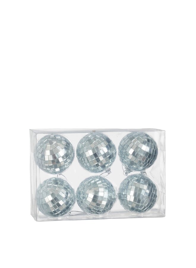 Ornament spiegelbal zilver 6 stuks