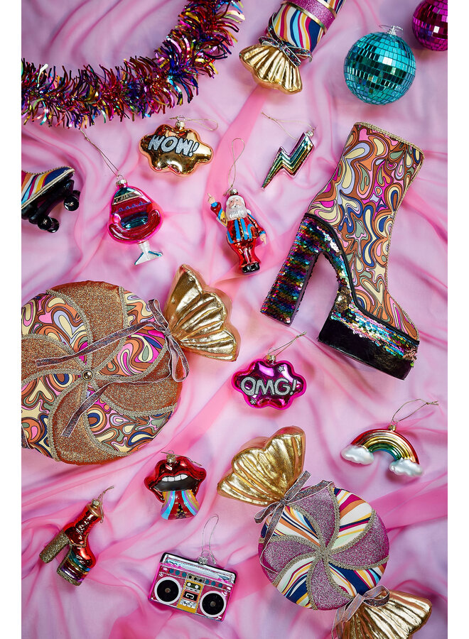 Disco ornament laars glas roze