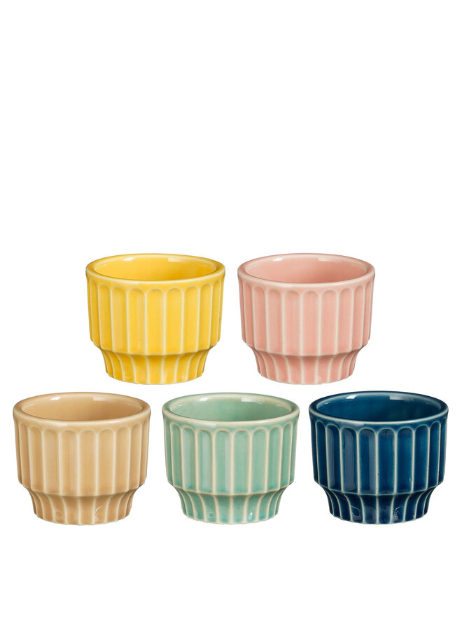 Lauria pot rond l.bruin geel roze mint groen blauw 5 assorti