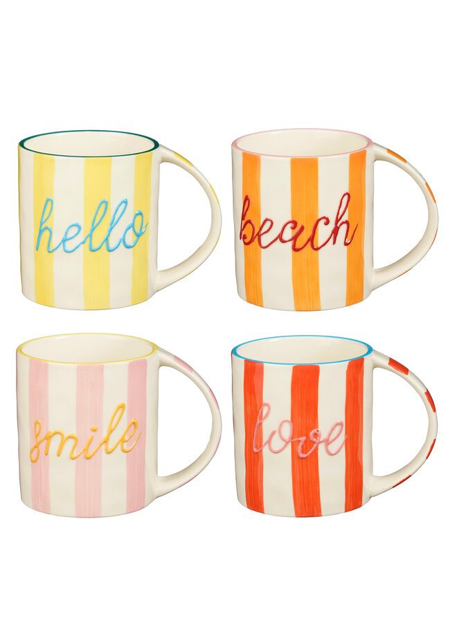 Mug text red orange pink yellow 4 assorted