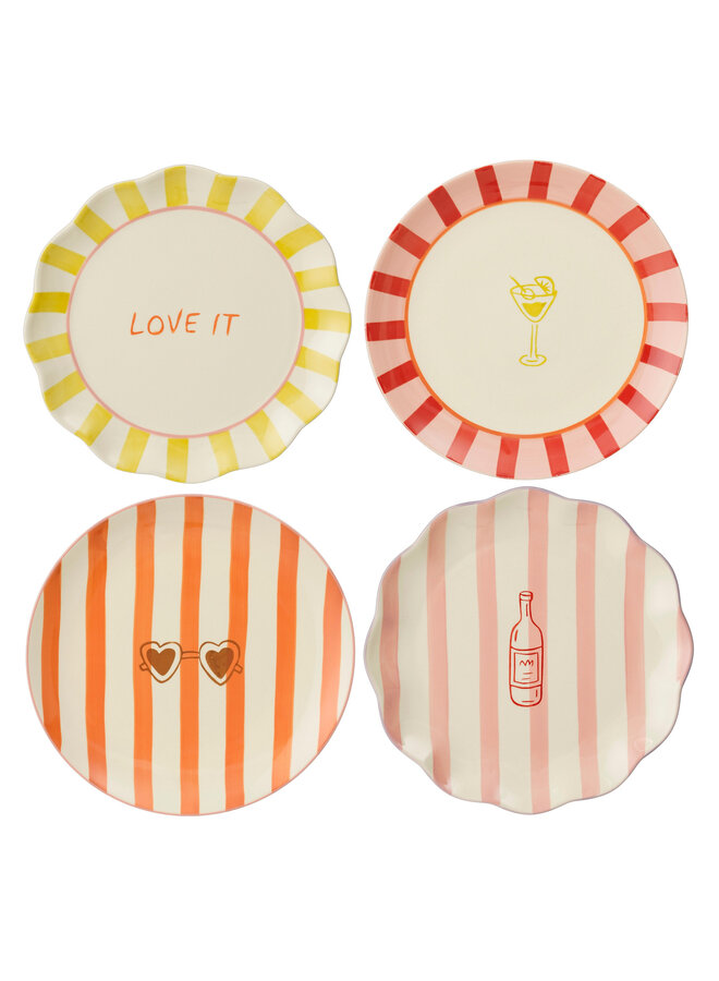 Mag dinerbord geel roze oranje rood 4 assorti